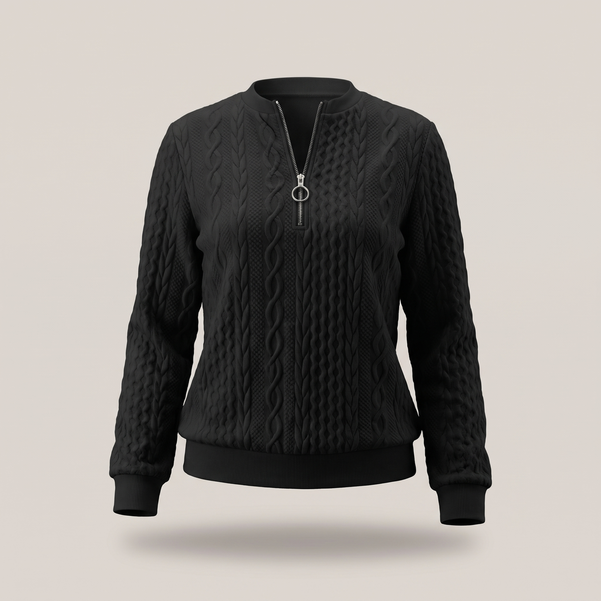 Isabelle | Cable Knit Zip Neck Sweater