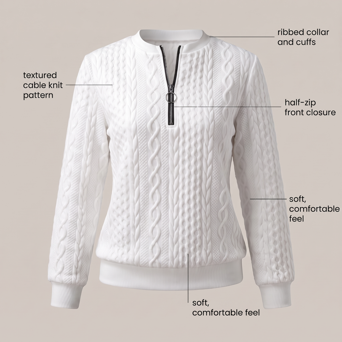 Isabelle | Cable Knit Zip Neck Sweater