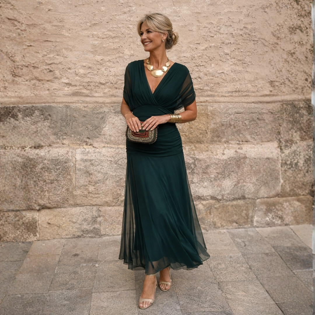 Brianna | Women's Draped V Neck Maxi Dress