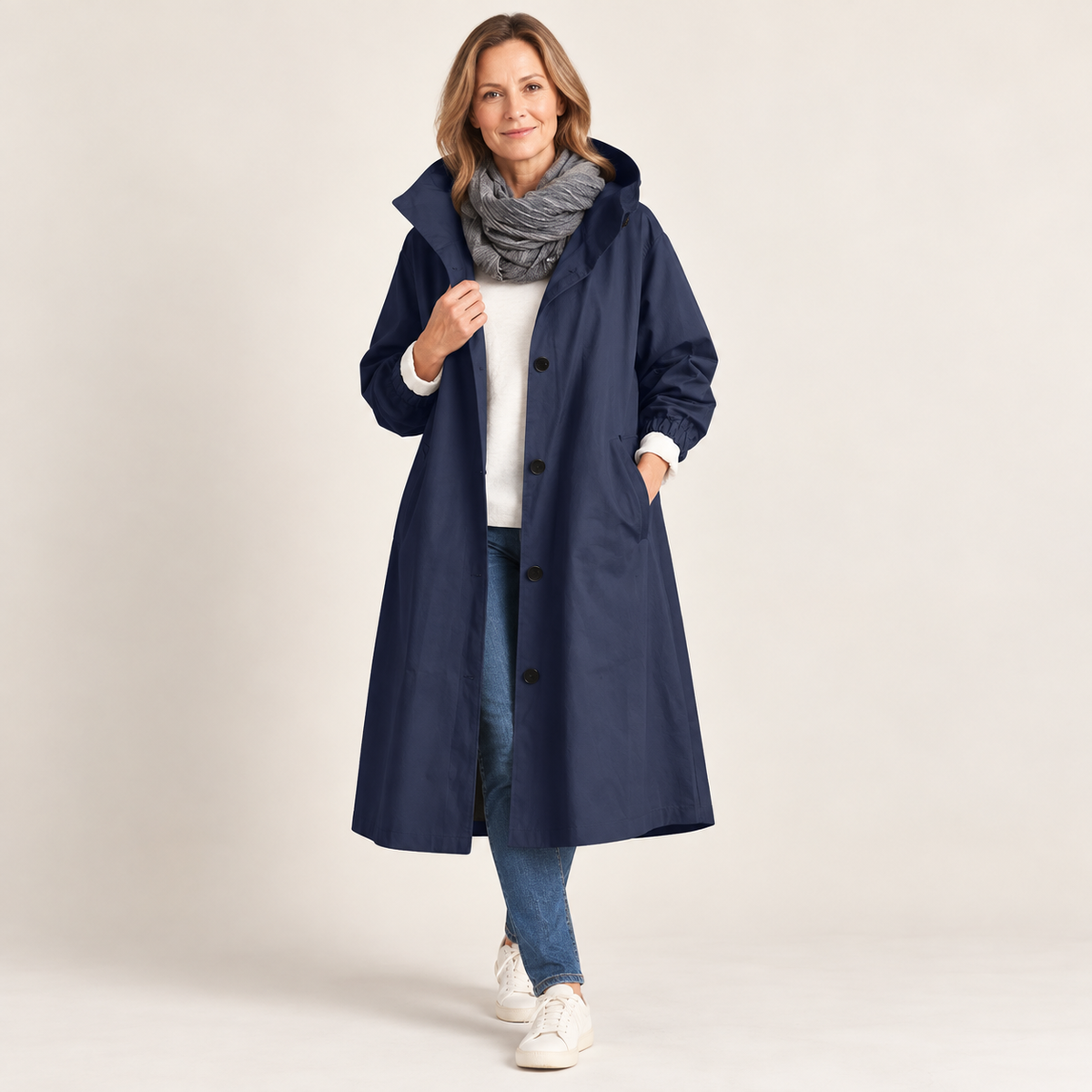 Alexandra | Long Hooded Button Front Coat