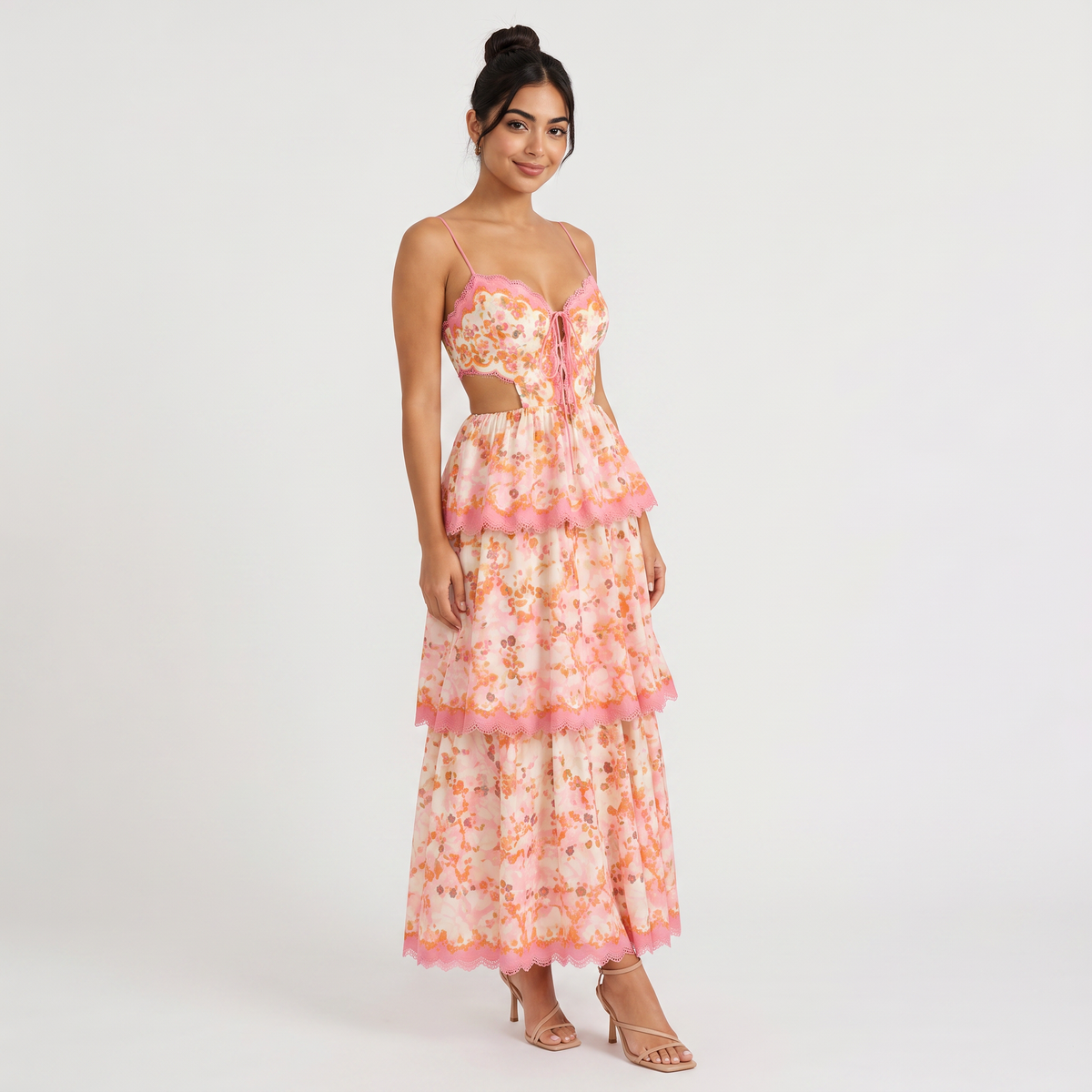 Patterned Maxi Ruffle Dress