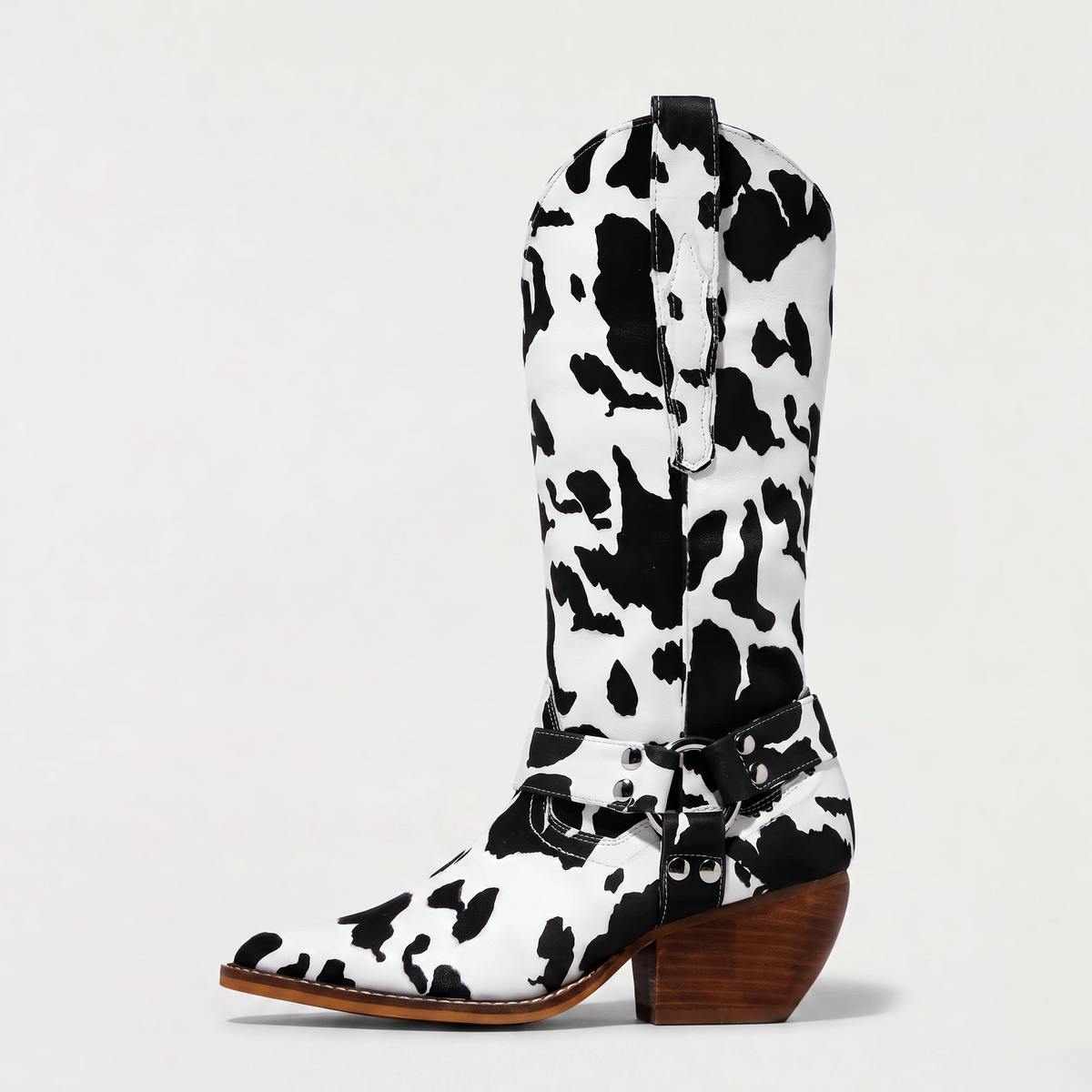 Cow-Print Block Heel Cowboy Boots