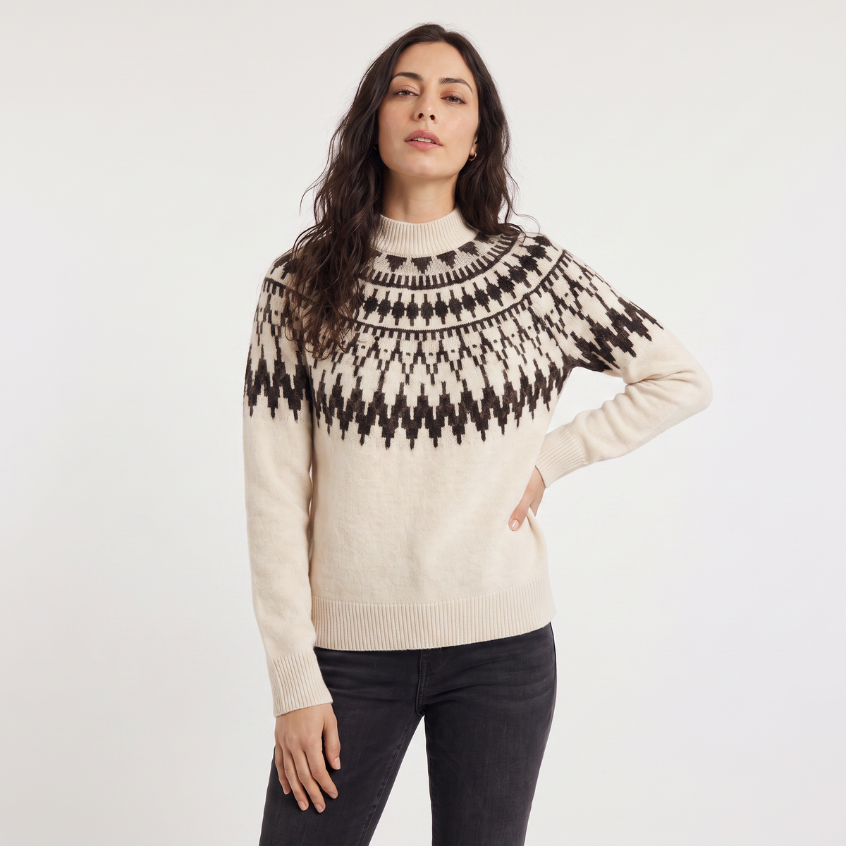 Nordic Pattern Half-Neck Sweater