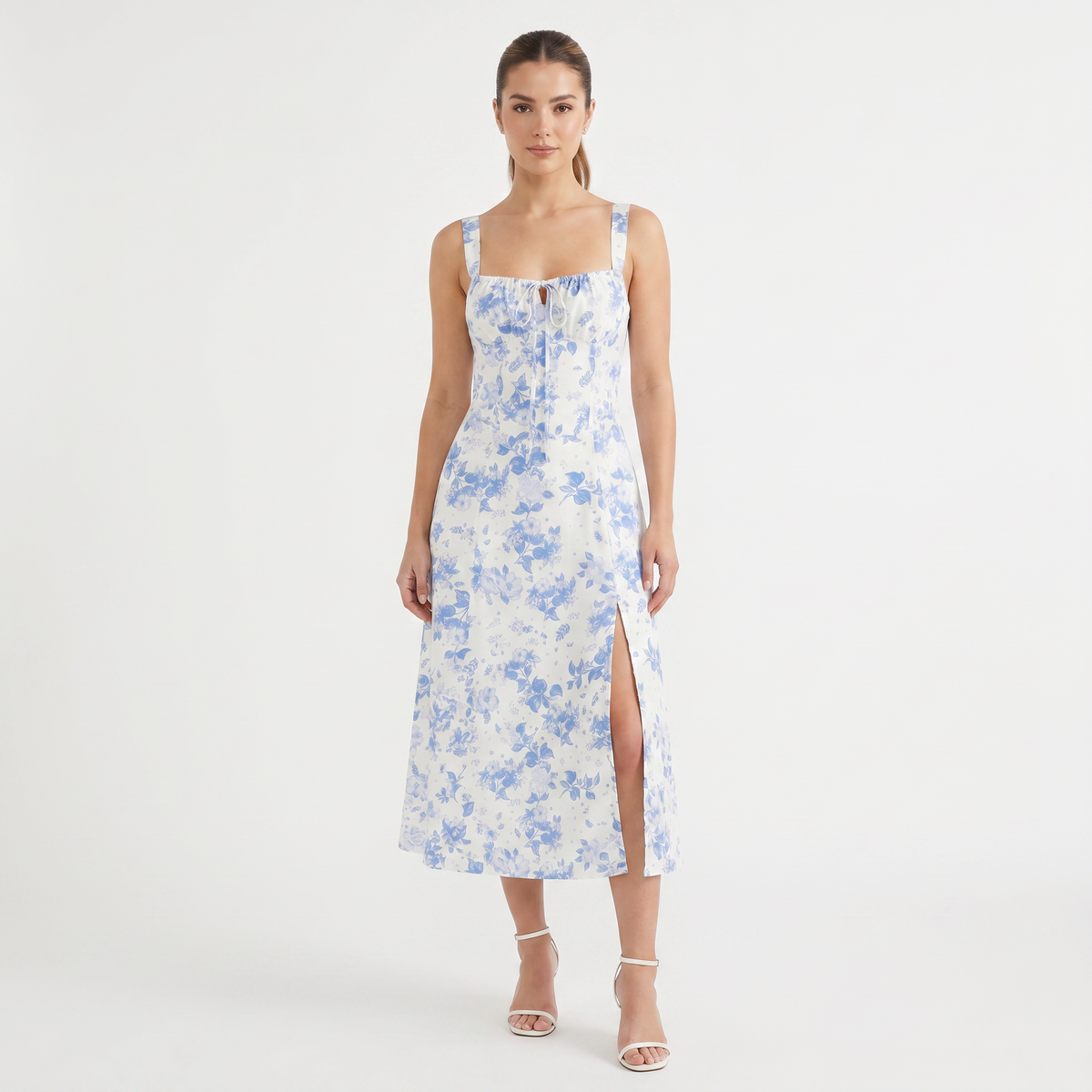 Floral Tie Front Midi Dress