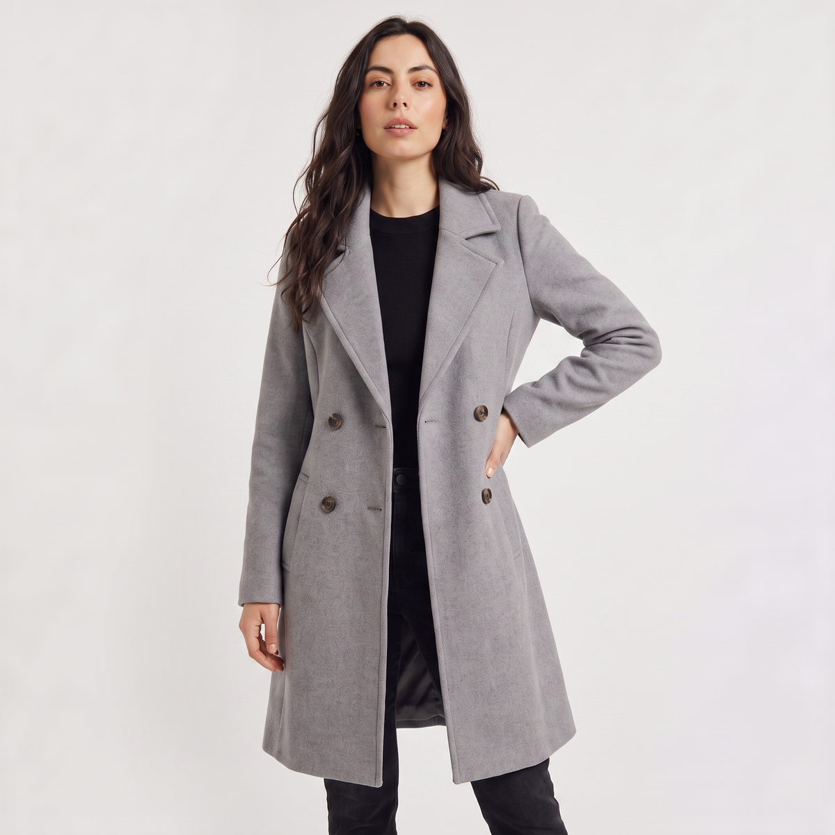 Double-Breasted Wool Blend Coat