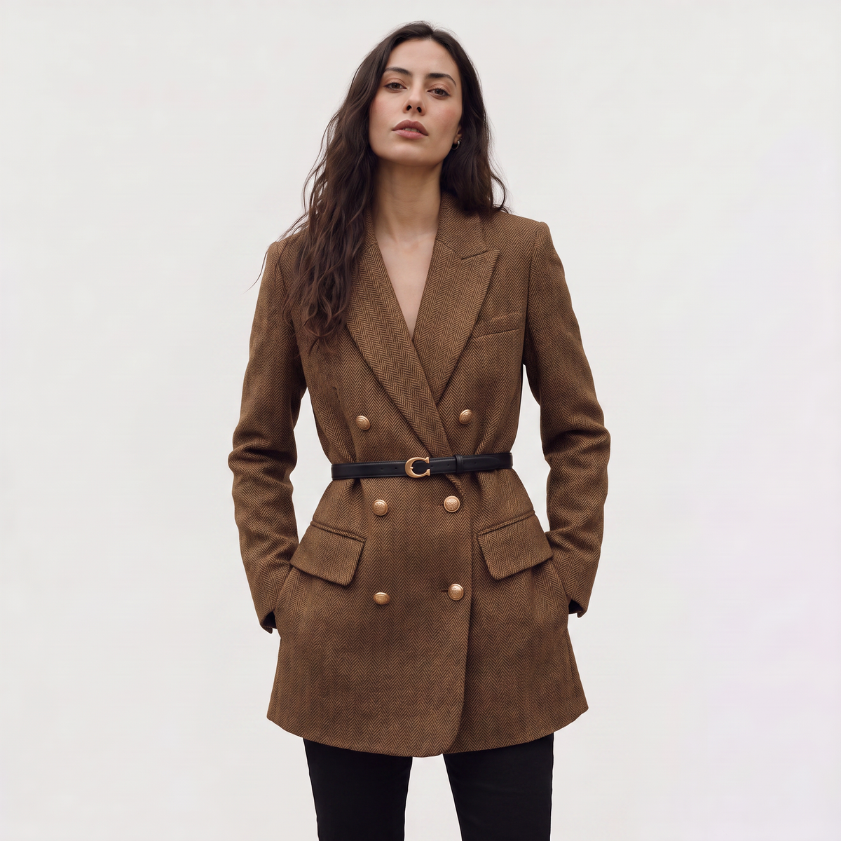 Belted Double-Breasted Tweed Blazer