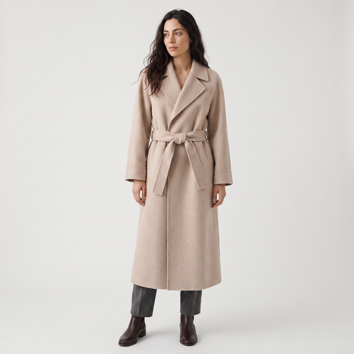 Long Wrap Wool Blend Coat