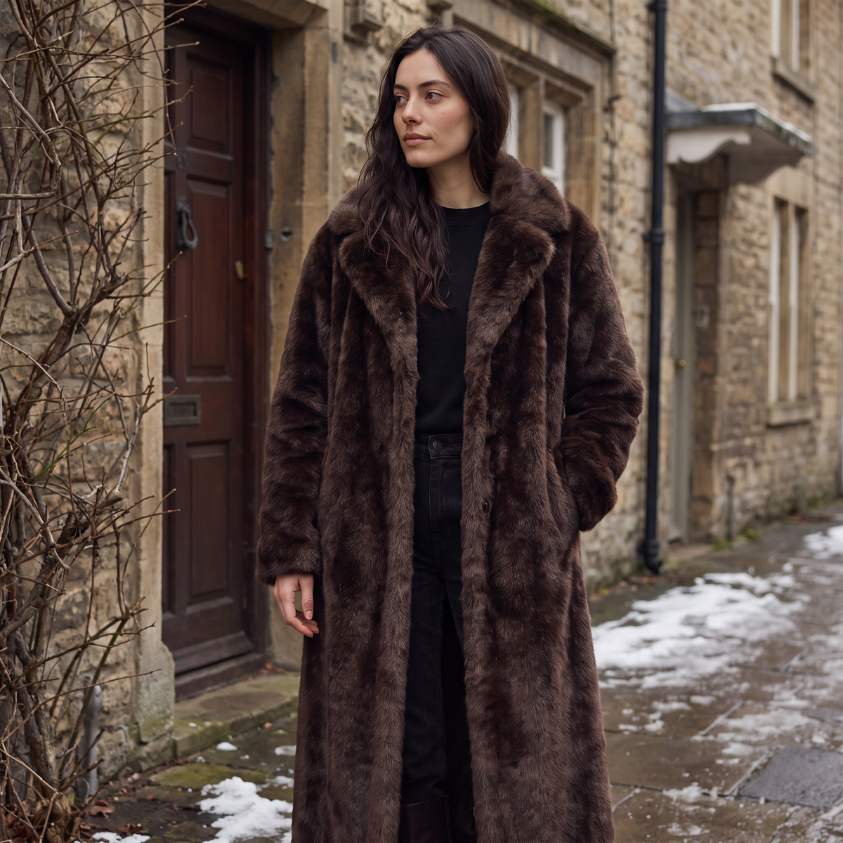 Long Faux Fur Trench Coat