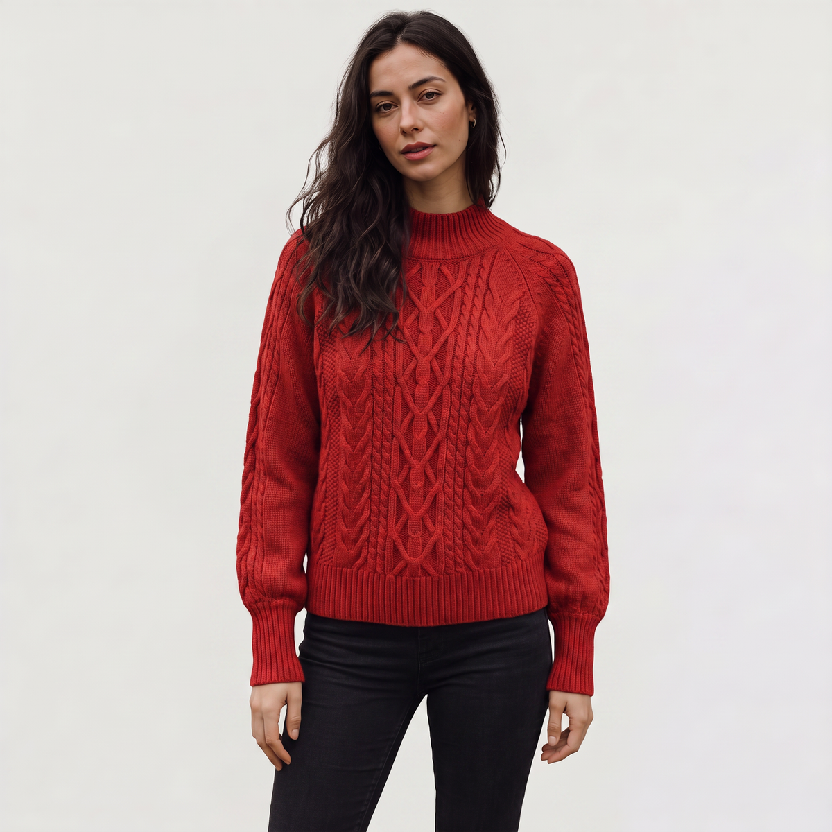 Cable Knit Mock Neck Sweater