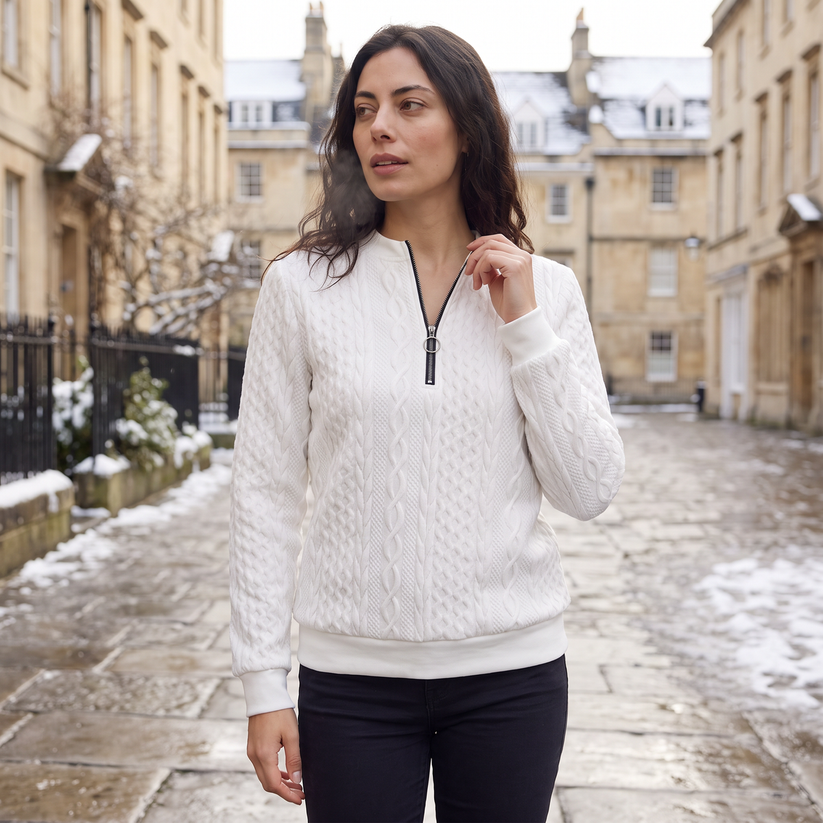 Casual Cable Knit Zip-Neck Sweater