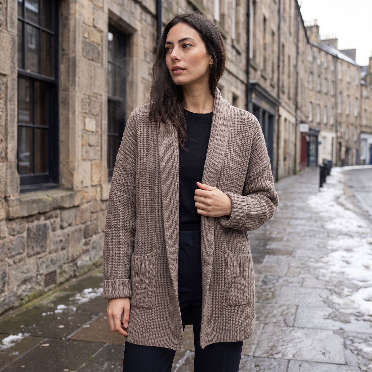 Long Open-Front Chunky Knit Cardigan
