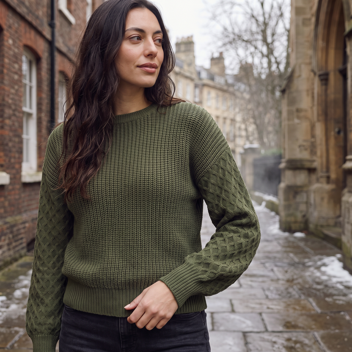Lantern Sleeve Knit Sweater - Textured Winter Sweater