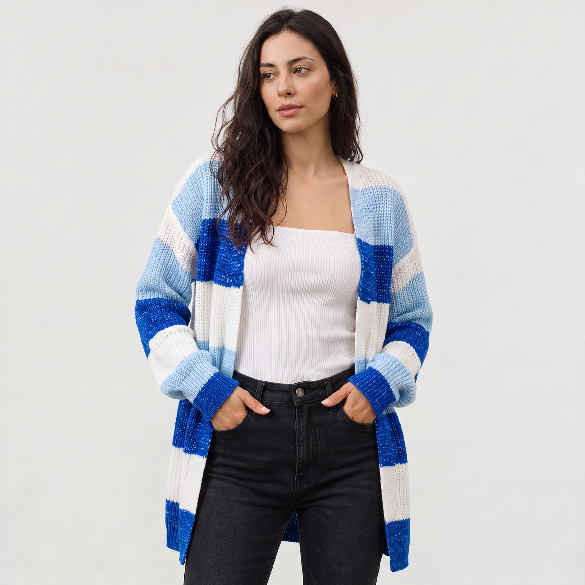 Lightweight Open-Front Knit Cardigan