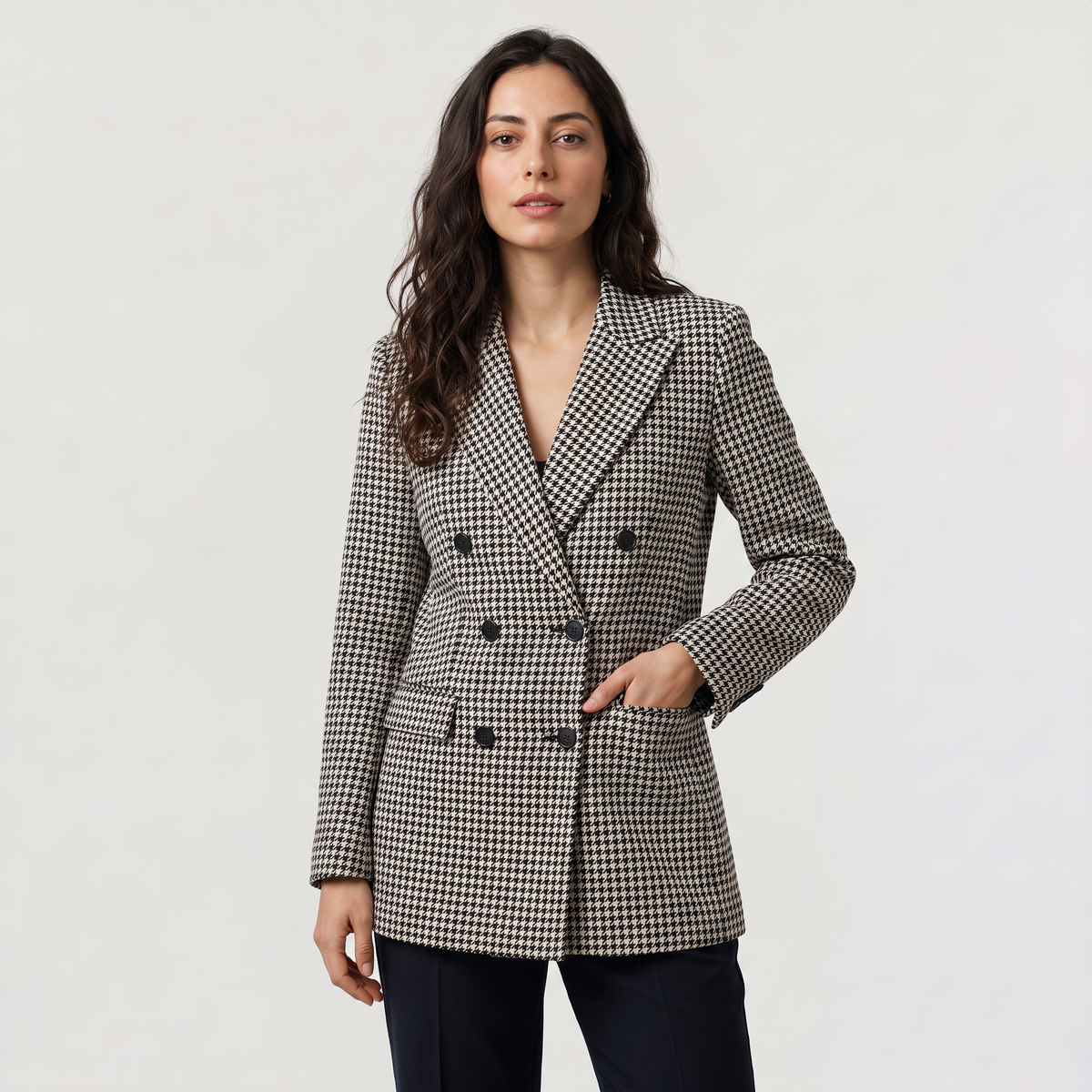 Houndstooth Double-Breasted Blazer