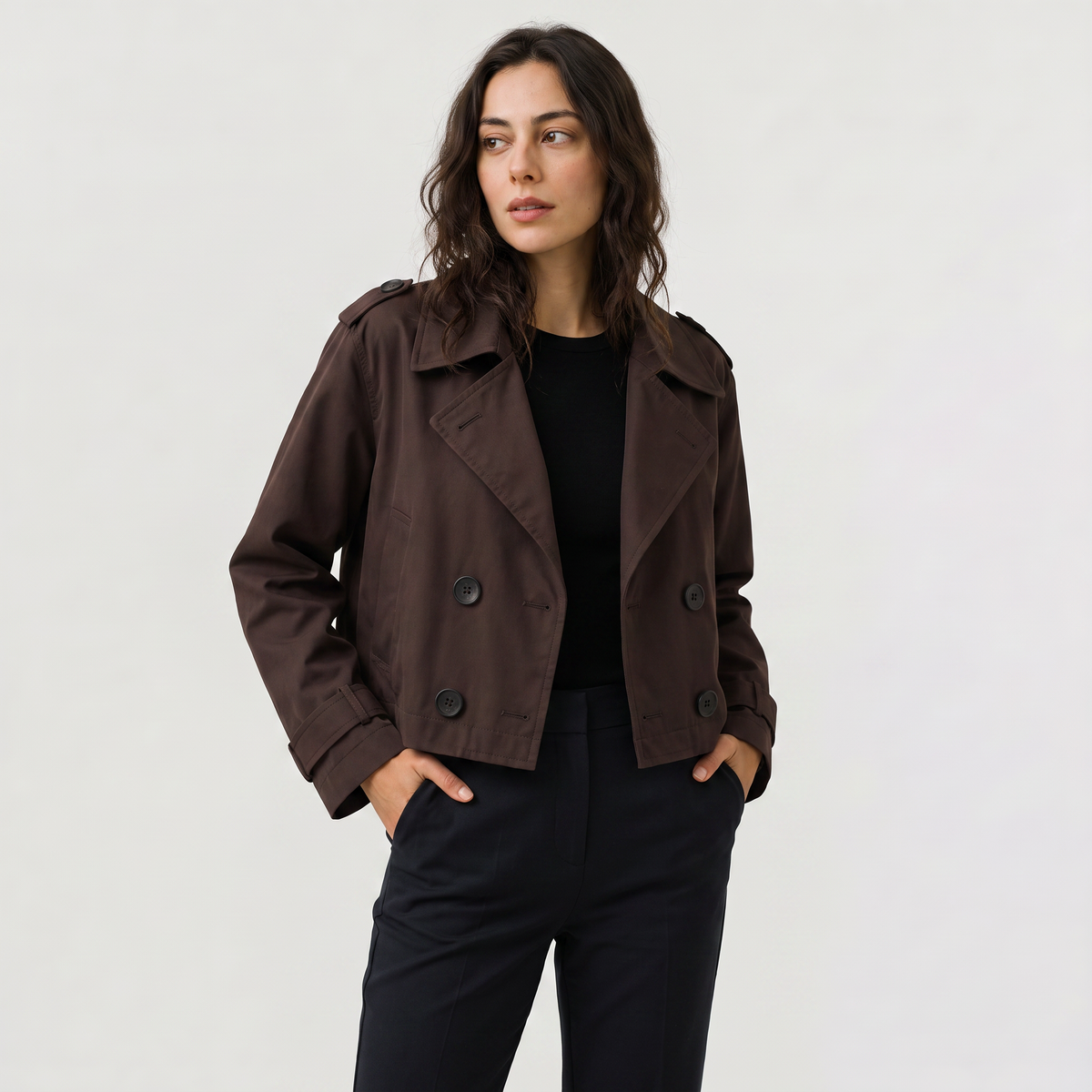 Cropped Double-Breasted Trench Coat
