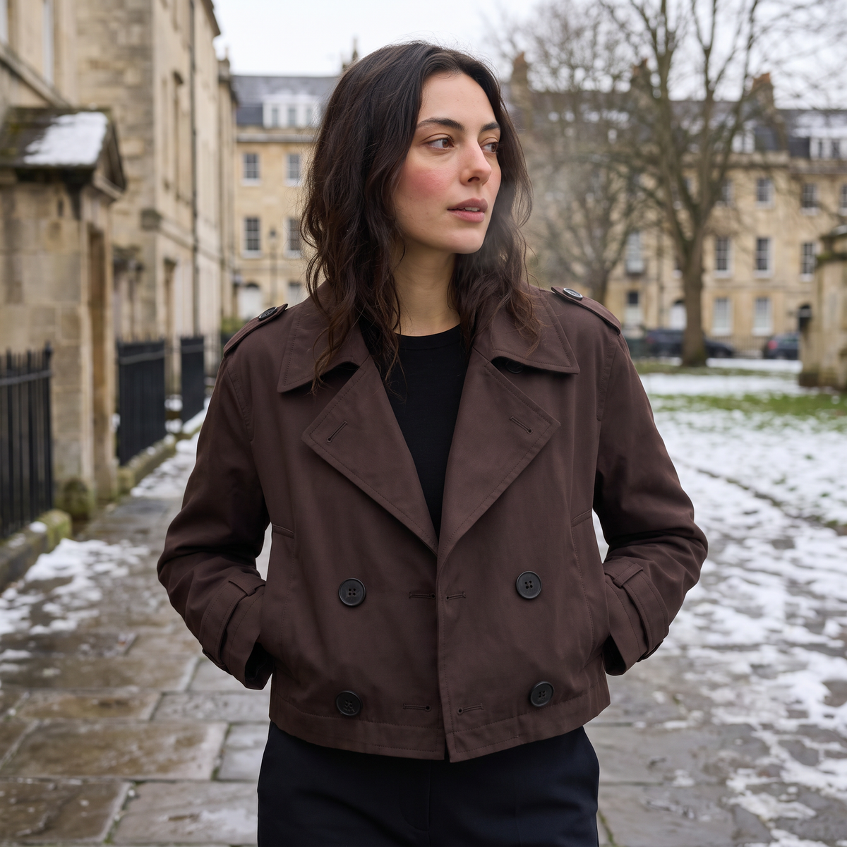 Cropped Double-Breasted Trench Coat