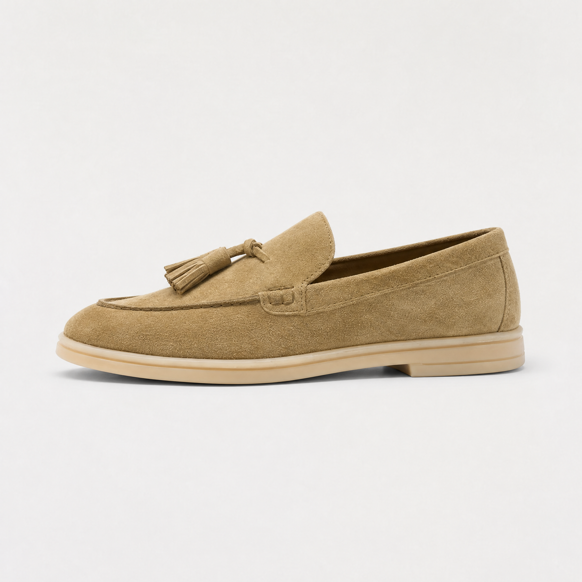 Suede Leather-Lined Tassel Loafers - Taupe