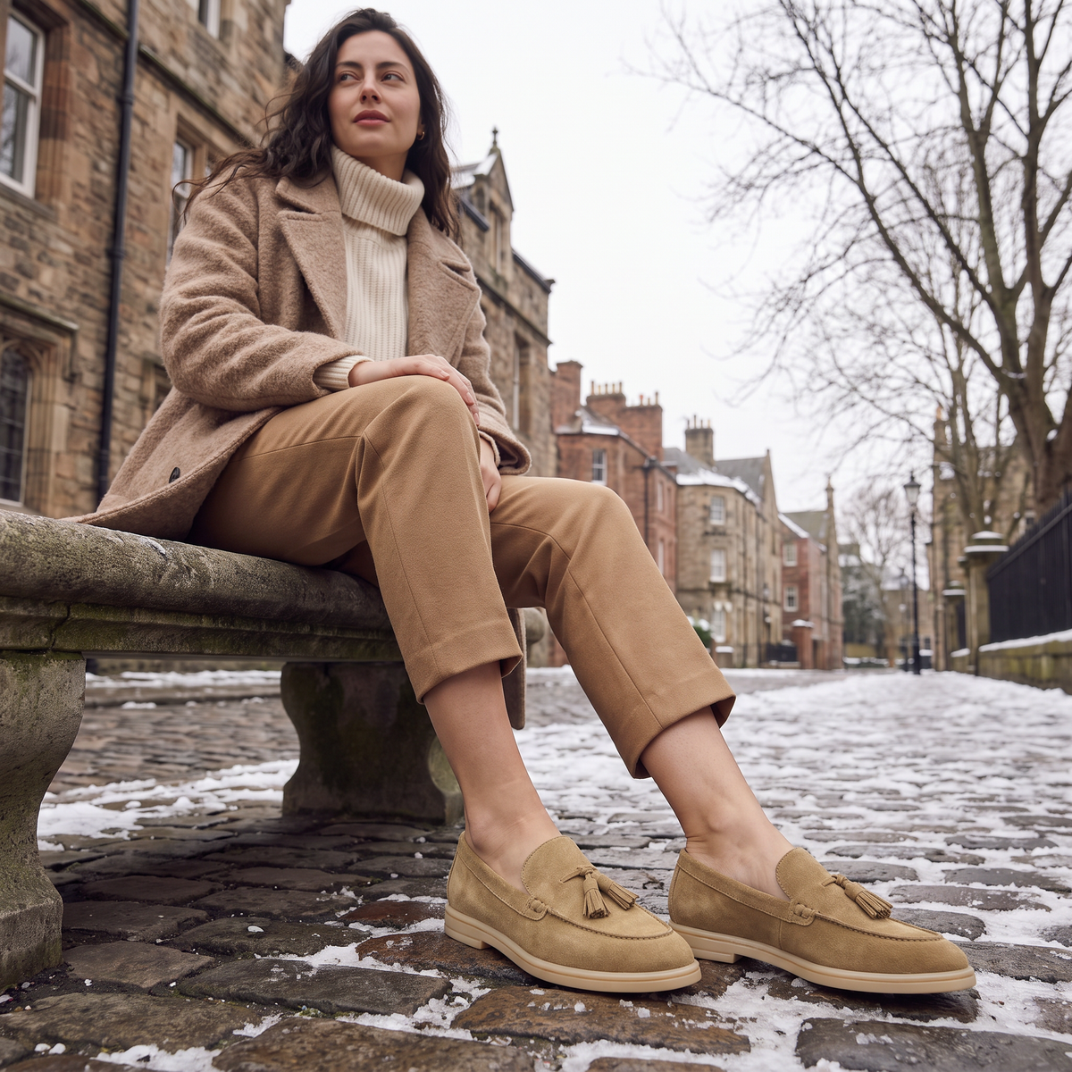 Suede Leather-Lined Tassel Loafers - Taupe