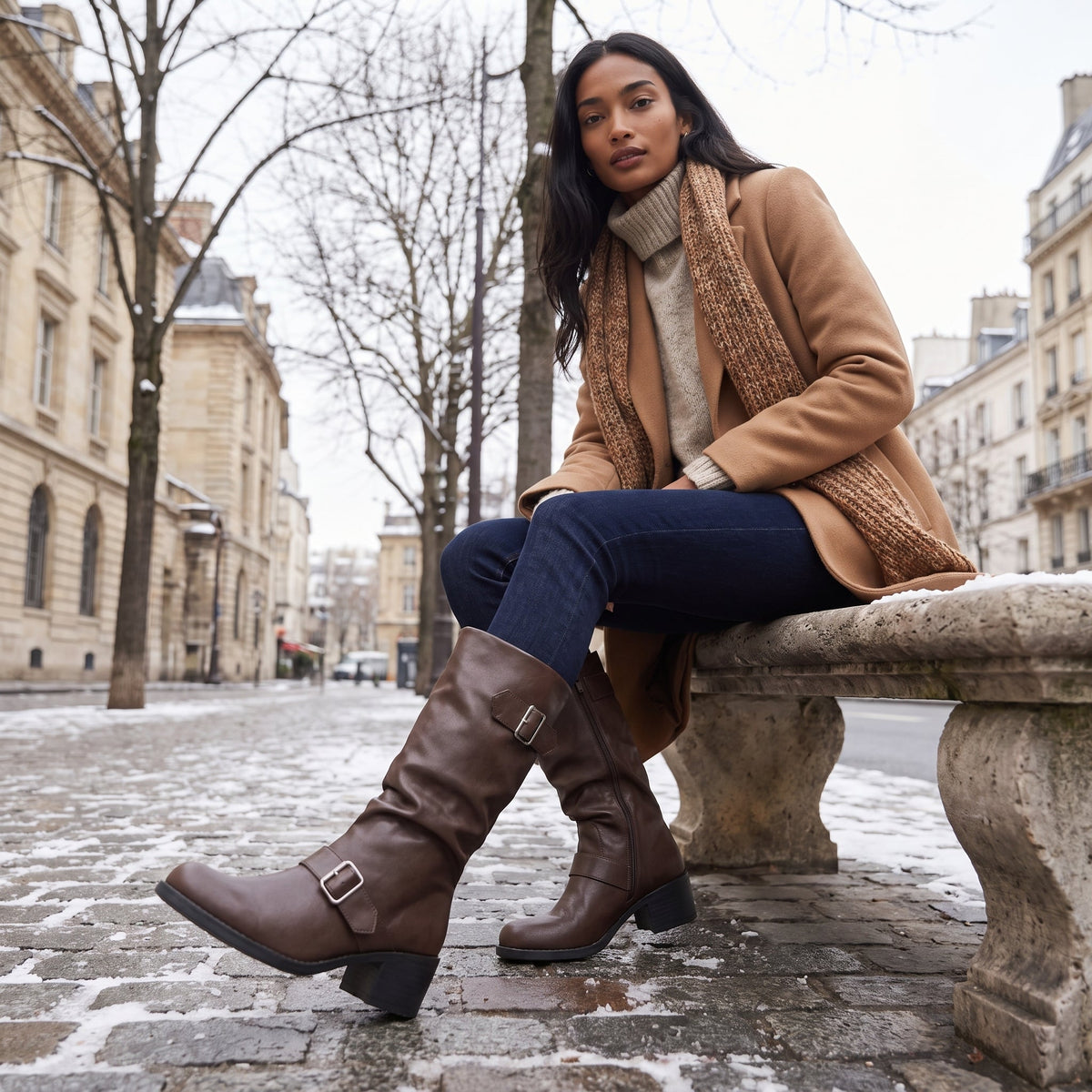 Tall Buckle Block Heel Boots