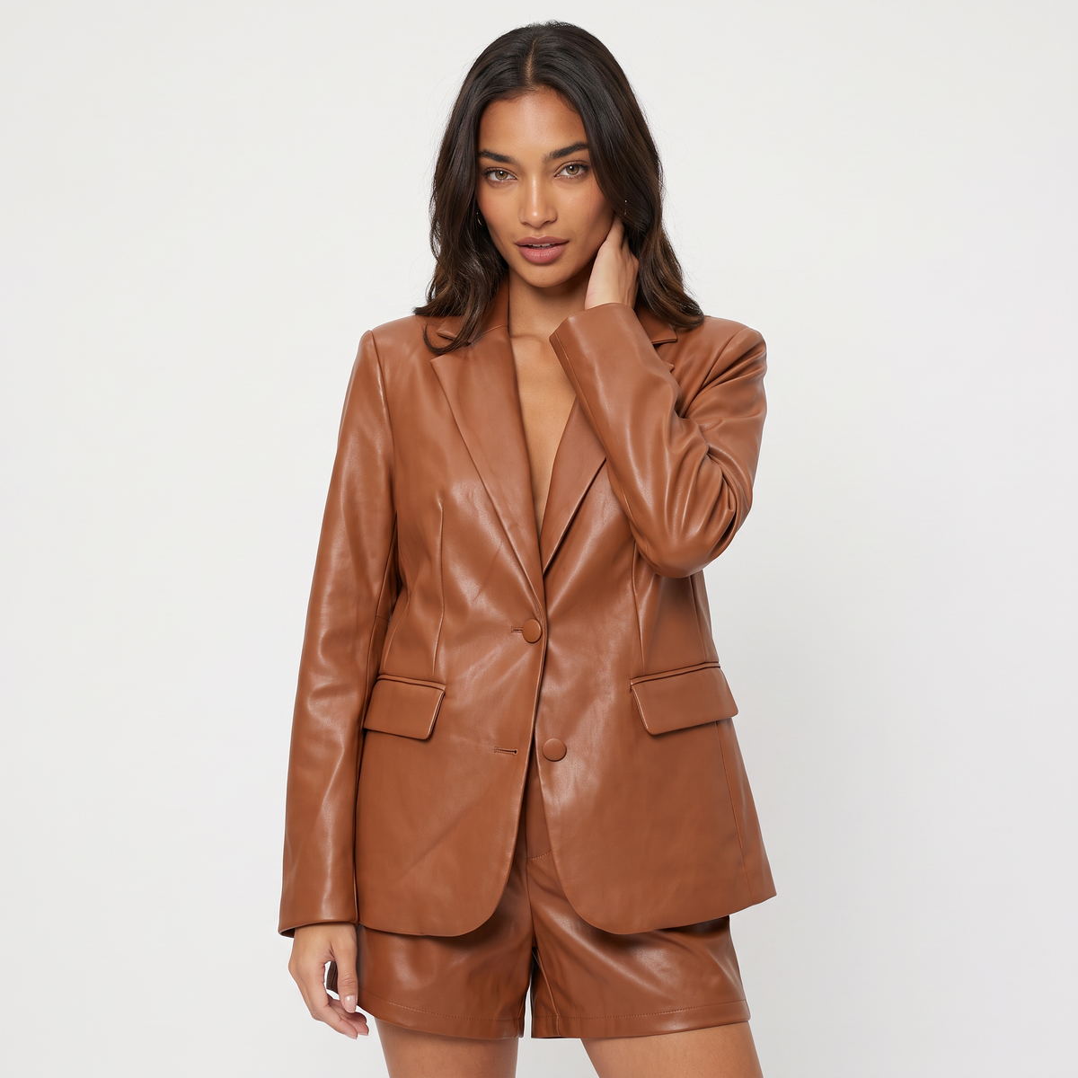 Oversized Notch Lapel Leather Blazer