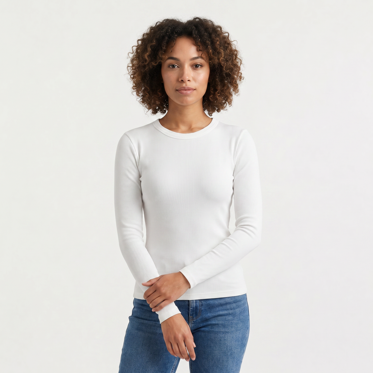 Ribbed Crew Neck Long Sleeve Top
