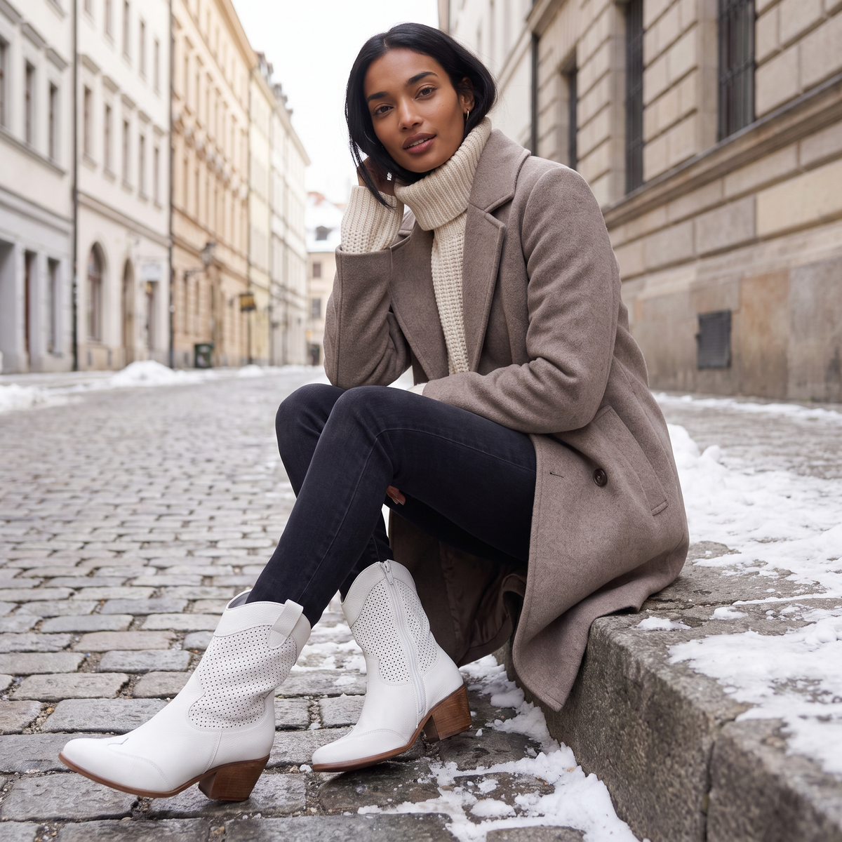 Perforated Western Mid-Calf Boots