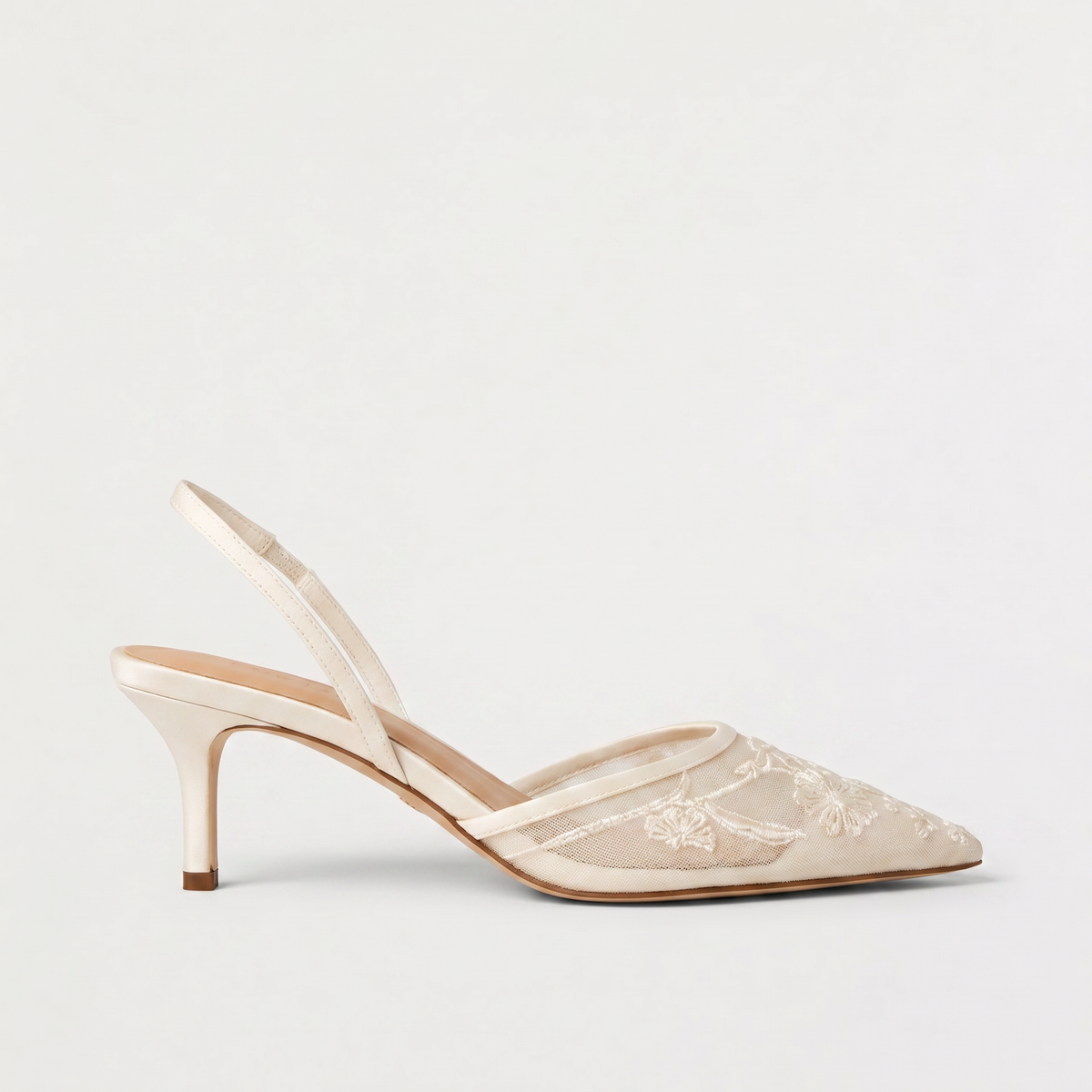 Embroidered Mesh Mule Heels - Pointed Toe