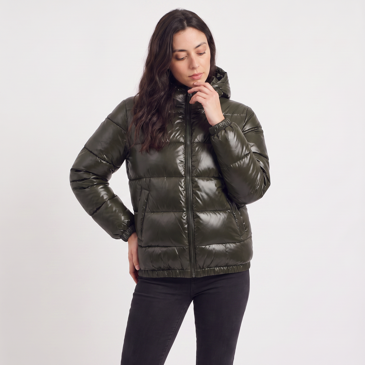 Hooded Glossy Puffer Jacket