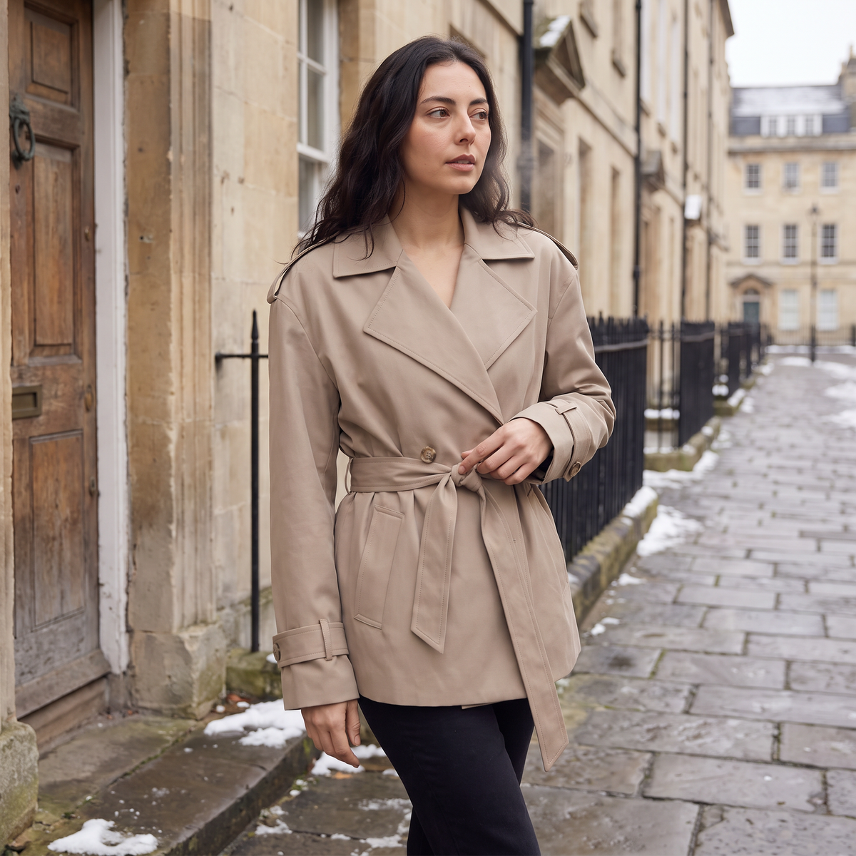 Oversized Wool Blend Short Trench Coat