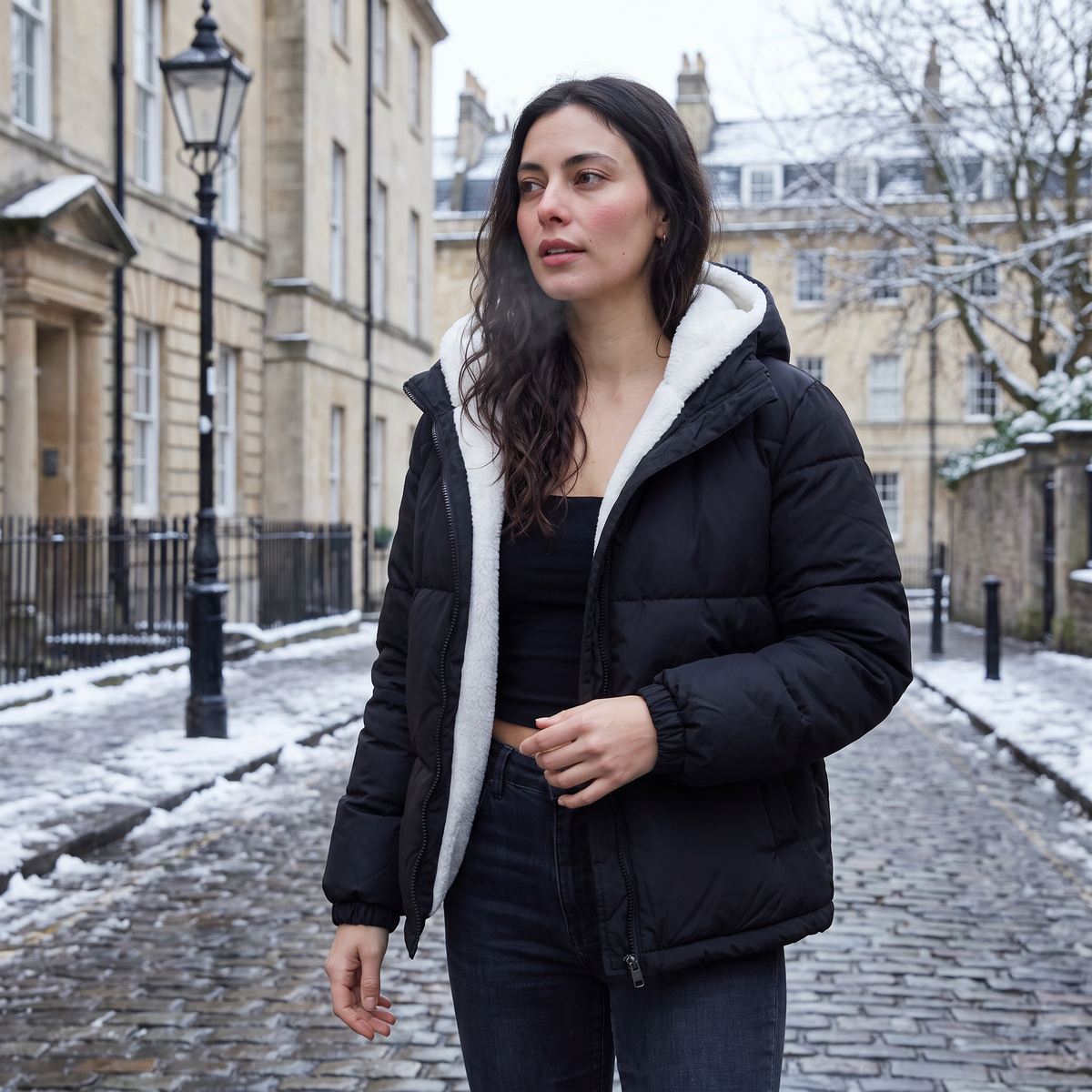 Sherpa-Lined Hooded Puffer Jacket