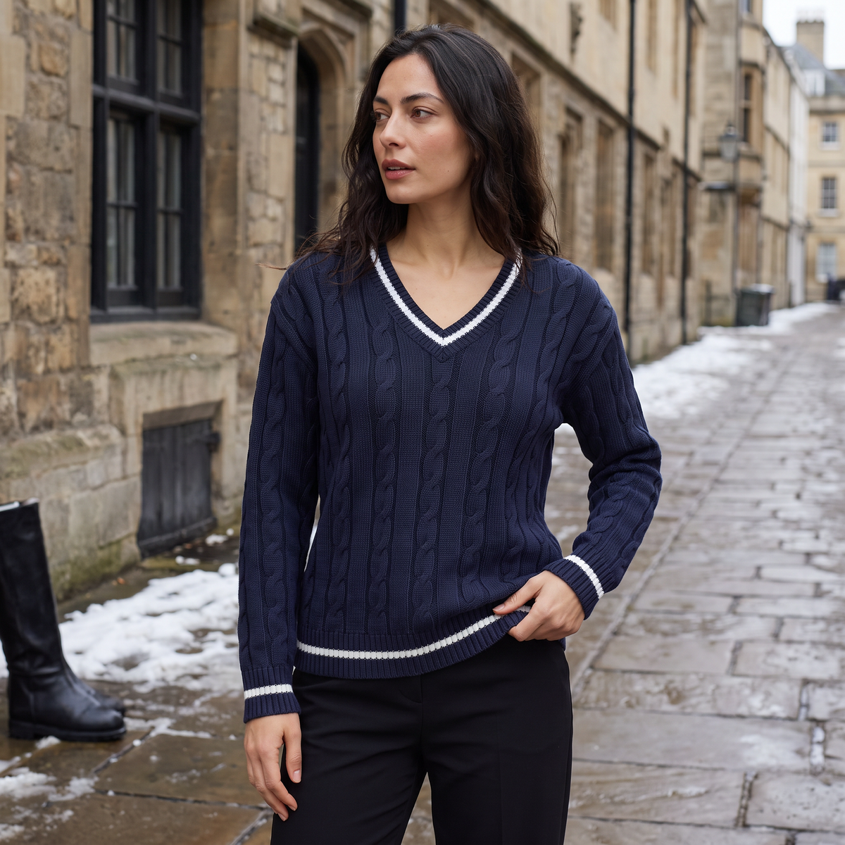 V-Neck Cable Knit Sweater
