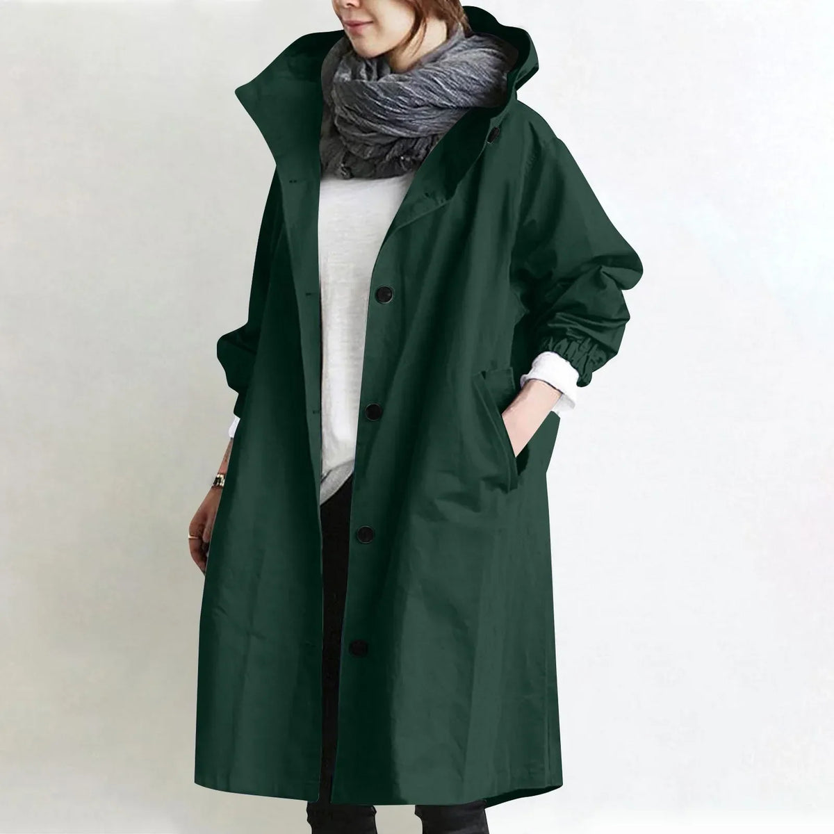Alexandra | Long Hooded Button Front Coat