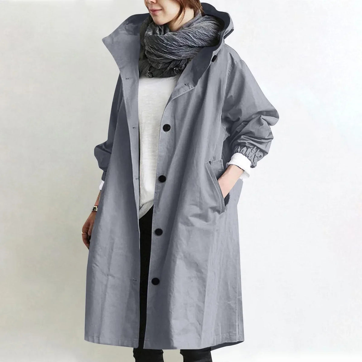Alexandra | Long Hooded Button Front Coat