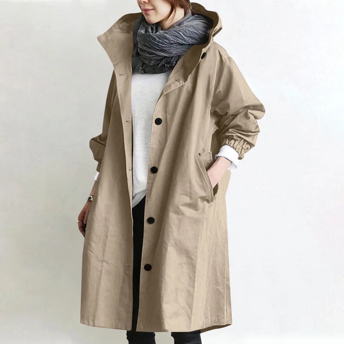 Alexandra | Long Hooded Button Front Coat
