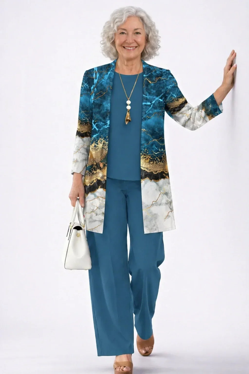 Jenna | Teal &amp; Gold Marble Three-Piece Set