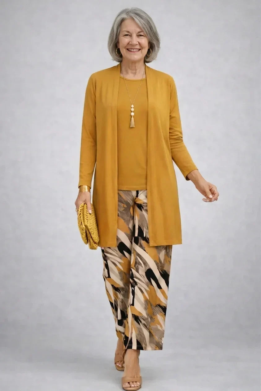 Maddie | Mustard Three-Piece Set with Printed Pants