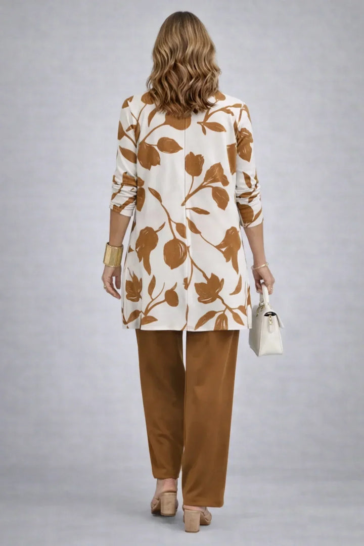 Hannah | Caramel Leaf-Print Three-Piece Set