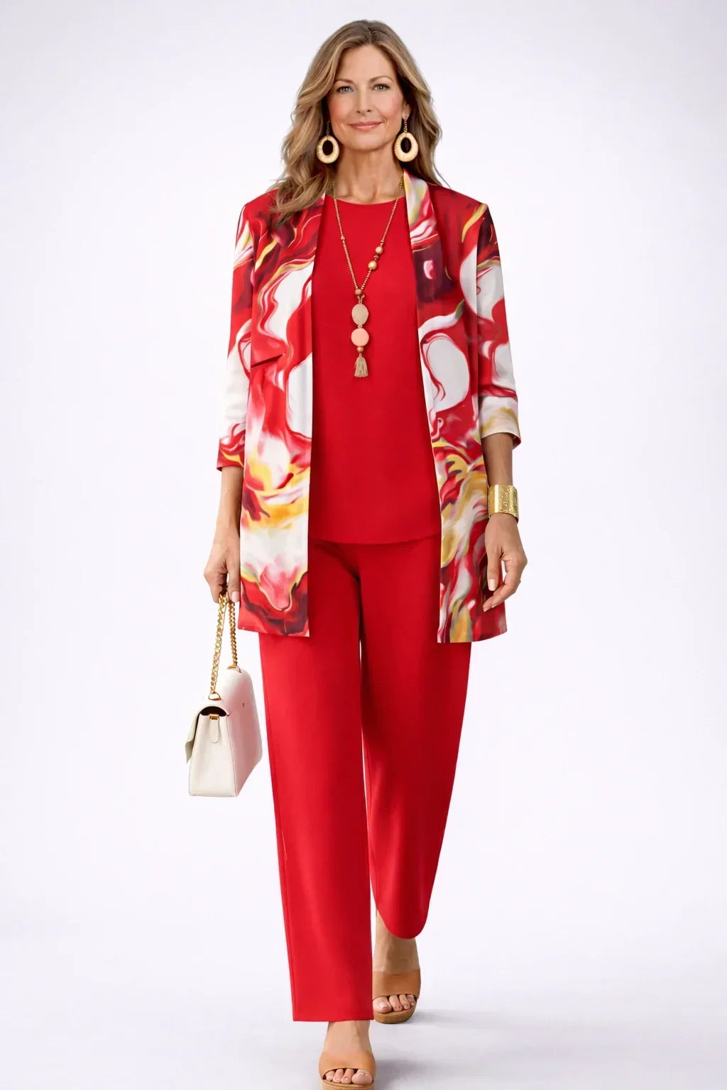 Tessa | Red Swirl-Print Three-Piece Outfit