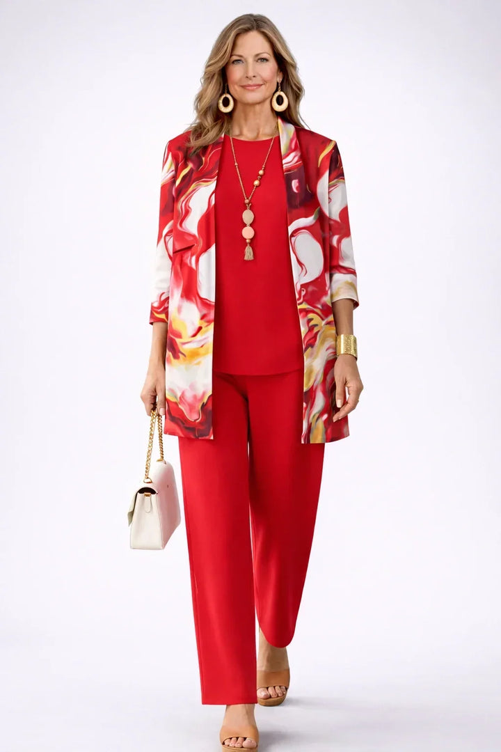 Tessa | Red Swirl-Print Three-Piece Outfit