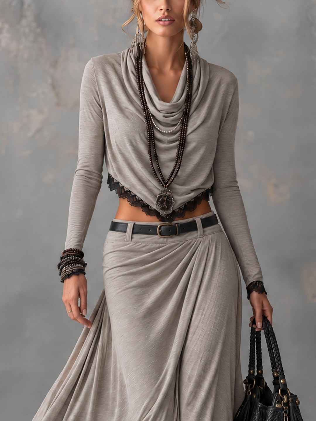 Michela | Draped Crop Top &amp; Slit Maxi Skirt Set