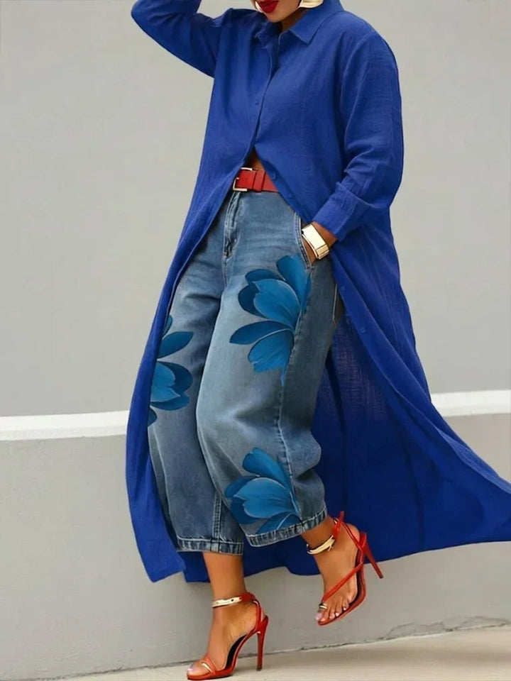 Fiamma Shirt Dress and Floral Jeans Set