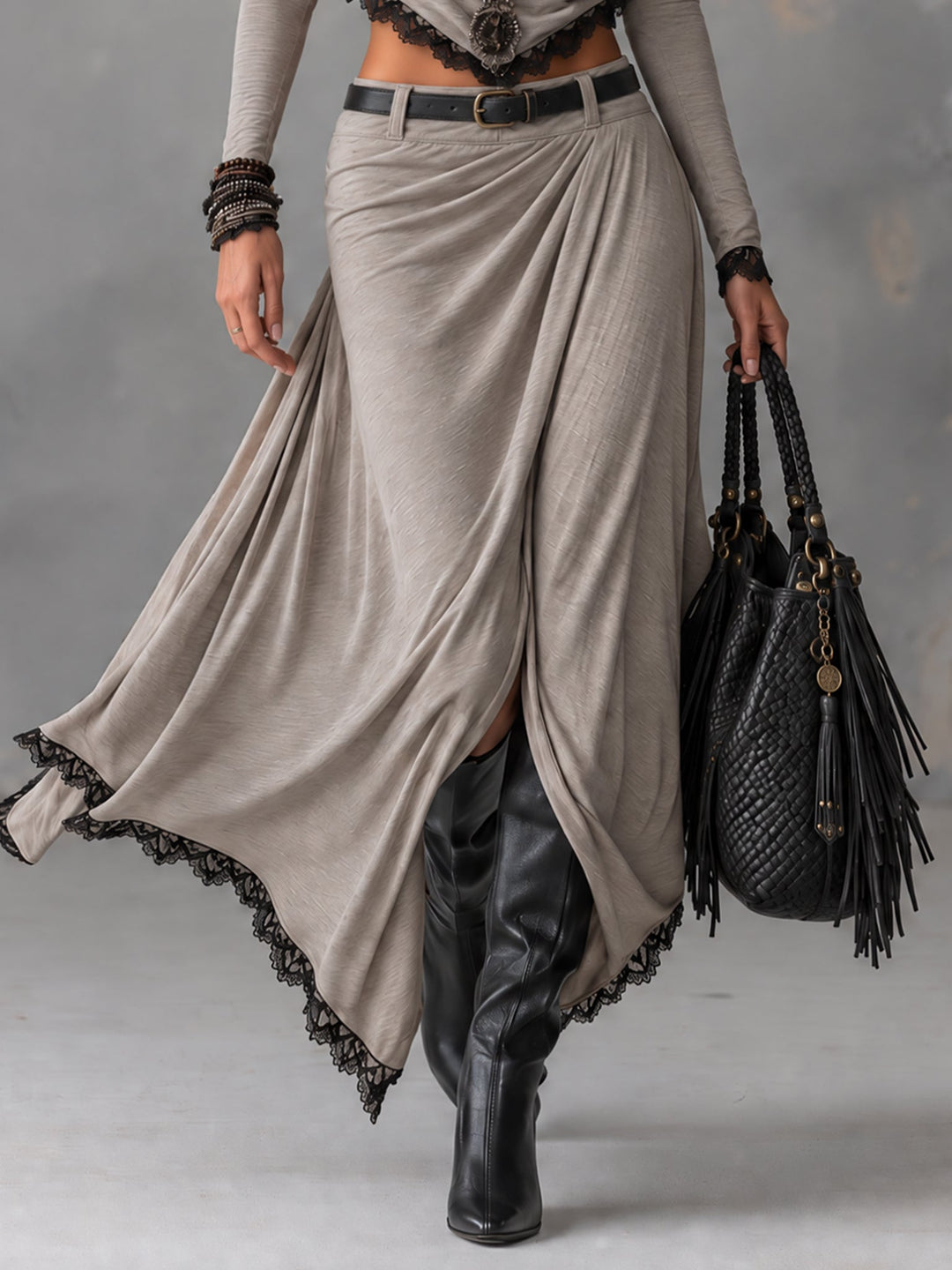 Michela | Draped Crop Top &amp; Slit Maxi Skirt Set