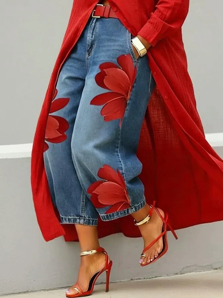 Fiamma Shirt Dress and Floral Jeans Set