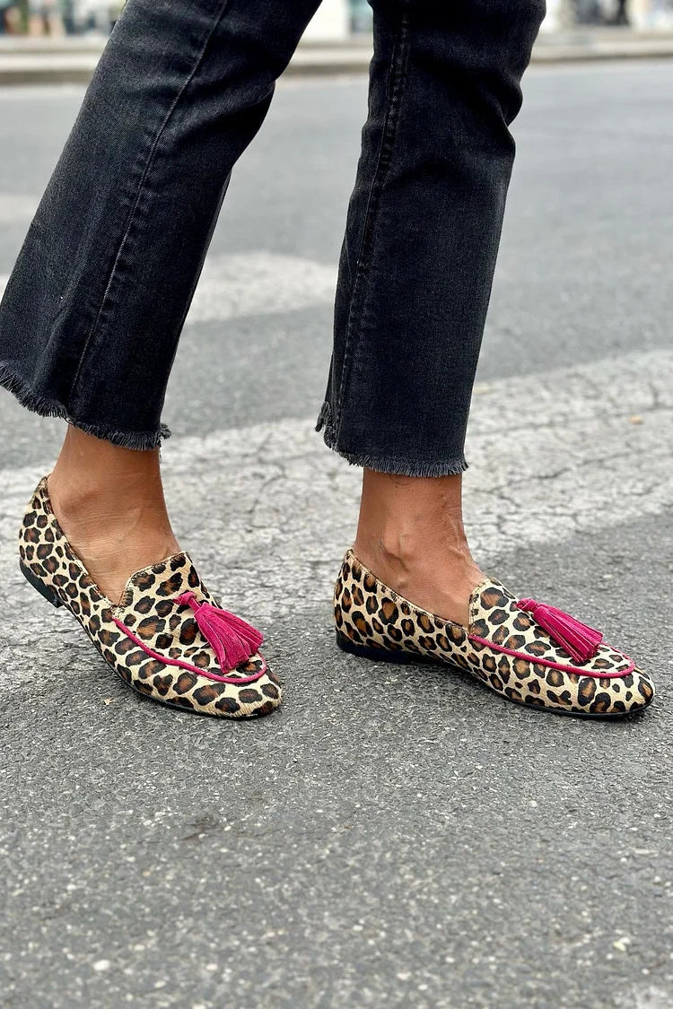 Sophie Leopard Print Tassel Loafers