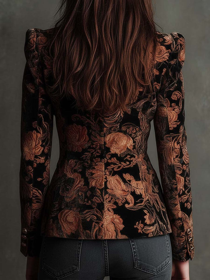 Bertille | Black &amp; Bronze Floral Print Tailored Blazer