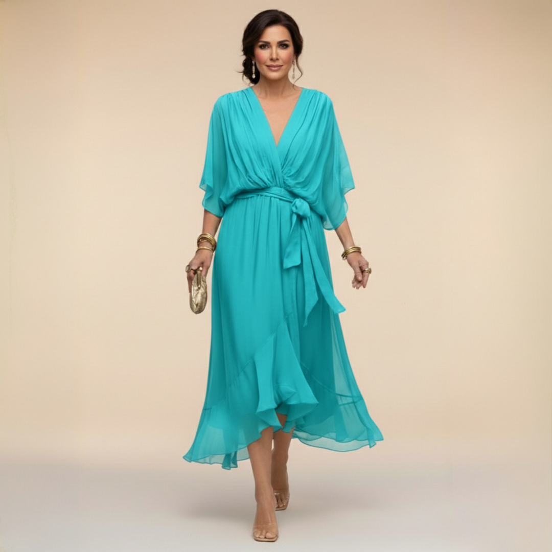 Fiona | Elegant Wrap Midi Dress with Tie Waist