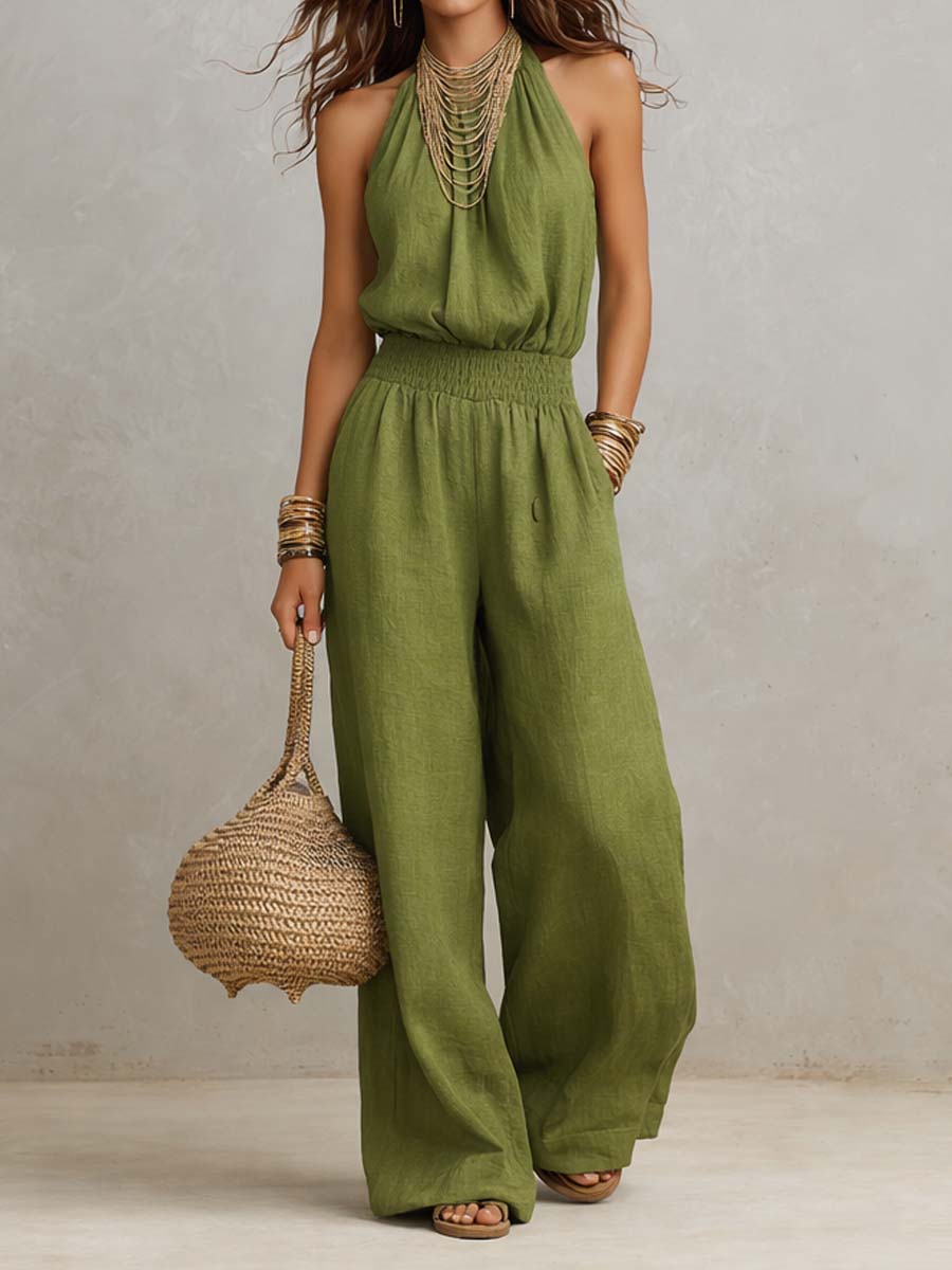 Valeria | Elegant Linen Jumpsuit with Halter Neck