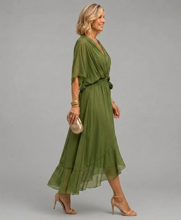 Fiona | Elegant Wrap Midi Dress with Tie Waist