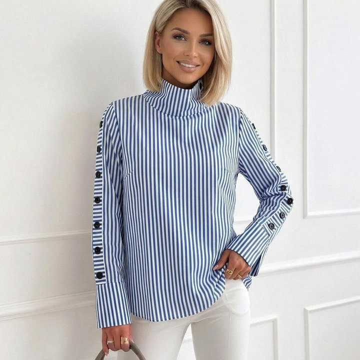 Bralow Blue Striped High Neck Top