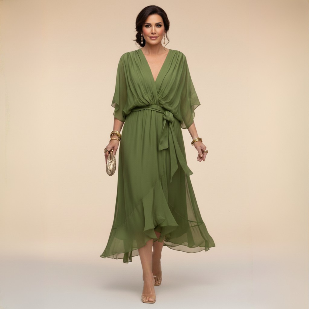 Fiona | Elegant Wrap Midi Dress with Tie Waist